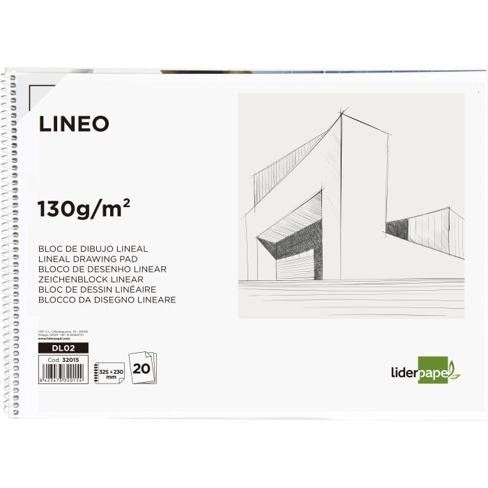 Bloc Dibujo Liderpapel Lineal Arquitectura 230x325 mm 20 Hojas 130 gr-M2 Con Recuadro Perforado 5 unidades 2