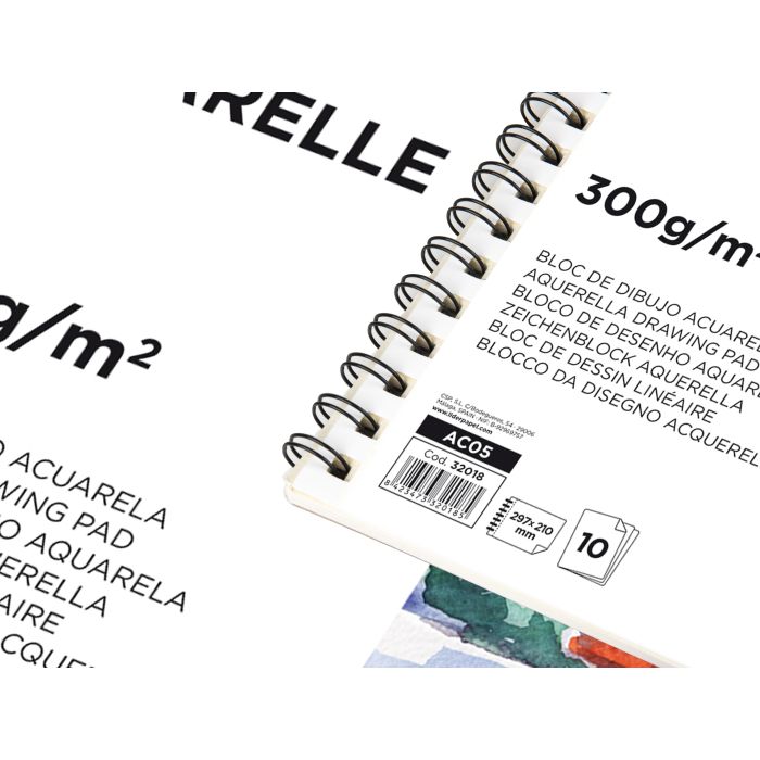 Bloc Dibujo Liderpapel Acuarela Espiral 297x210 mm 10 Hojas 300 gr-M2 Sin Recuadro 4 unidades 4