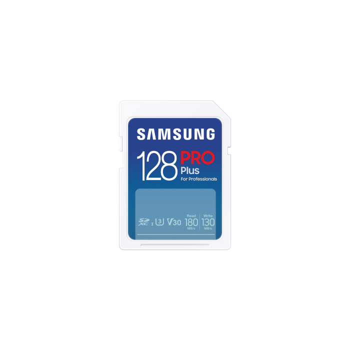 Samsung MB-SD128S Tarjeta de Memoria PRO Plus SDXC 128GB Clase 10, UHS-I, U3, V30, Lectura 180MB/s, Escritura 130MB/s (2023)
