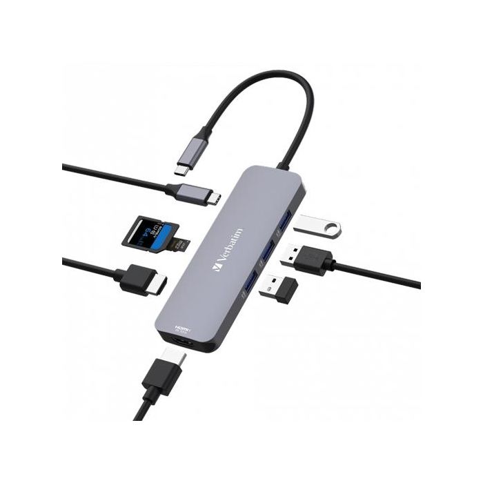 Verbatim 2 x HDMI, 8K 30Hz, 4K 30Hz, 3 x USB-A 3.2 Gen1, 5Gb/s, 1 x SD 3.0, 1 x microSD 3.0, 1 x USB-C PD, 100W, 121mm x 40mm x 13mm Verbatim 2 x HDMI, 8K 30Hz, 4K 30Hz, 3 x USB-A 3.2 Gen1, 5Gb/s, 1 x SD 3.0, 1 x microSD 3.0, 1 x USB-C PD, 100W, 121mm x 40mm x 13mm