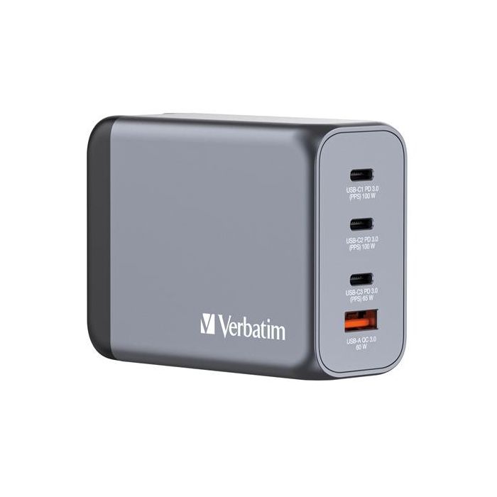 Verbatim gnc-200 cargador pared gan 200w usb-a 3.0 y 3xusb-c 3.0