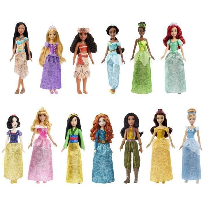 Mattel Disney Sparkling Princesses Playset con 13 muñecas con moda y accesorios brillantes, 3 años, HPG74