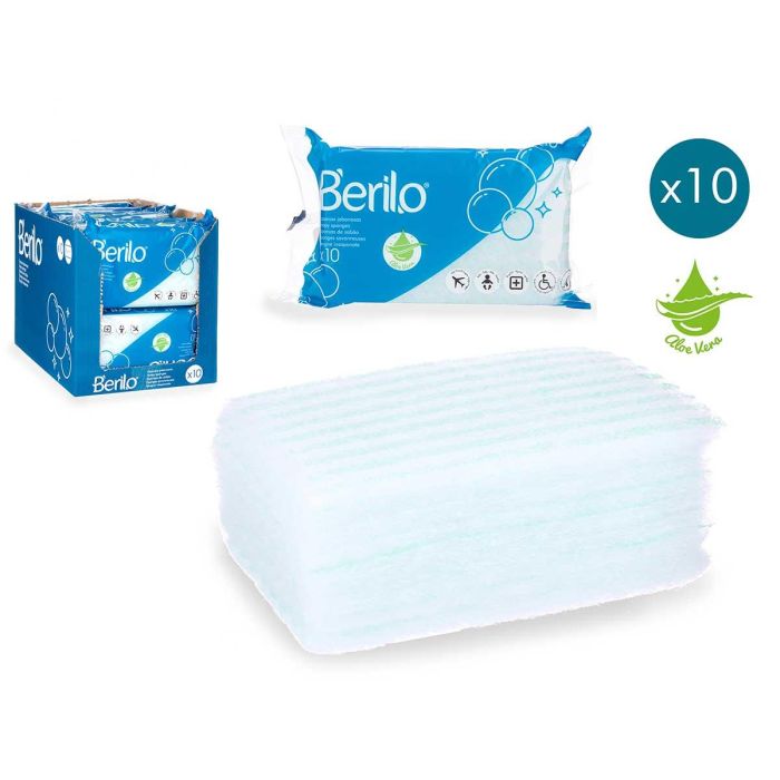 Berilo Set de 10 Esponjas Jabonosas 20x12 cm, Blanco y Azul (12 Unidades) Berilo Set de 10 Esponjas Jabonosas 20x12 cm, Blanco y Azul (12 Unidades)