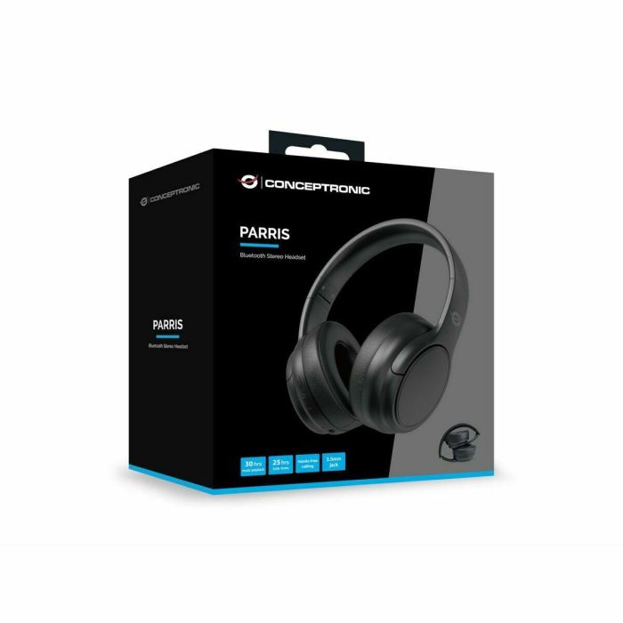 Conceptronic Auriculares Parris03B Inalámbrico Negro Bluetooth 5.4 Conexión Dual Batería 30h Micrófono Manos Libres Entrada 3.5mm Plegable 2