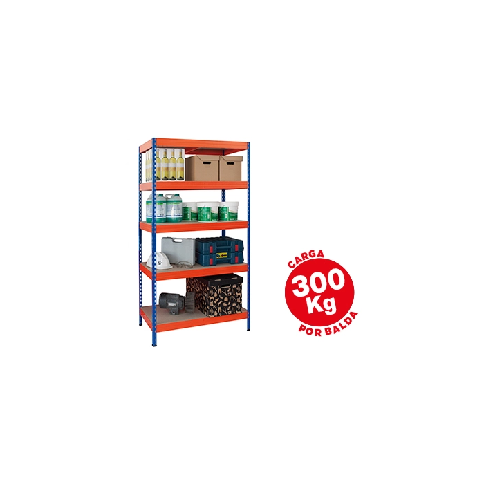 Ar storage Estantería Metálica 192x100x50cm, 5 Estantes, 300kg por Estante, Bandejas Madera, Montaje sin Tornillos, Azul/Naranja 0 Ar storage Estantería Metálica 192x100x50cm, 5 Estantes, 300kg por Estante, Bandejas Madera, Montaje sin Tornillos, Azul/Naranja 0