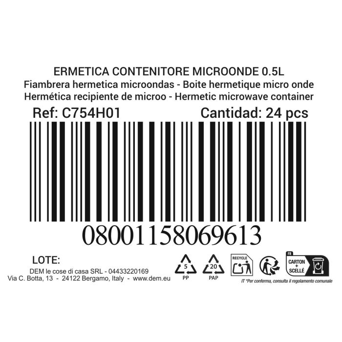 Dem Fiambrera Hermética Rectangular 0.5L para Microondas | 14.5 x 10 x 6 cm (24 Unidades) 7