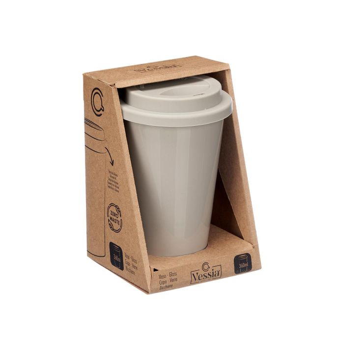 Vessia Vaso Tapa Silicona Gris 360 ml Porcelana 9.8 x 15 x 9.8 cm (Set de 12)