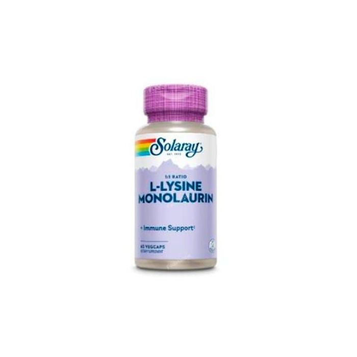 SOLARAY L-Lisina Monolaurin 500mg, Suplemento Sistema Inmune, Apoyo Óseo y Piel Saludable, 60 Cápsulas Vegetales