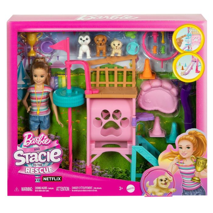 Barbie Hrm10 Muñeca Stacie Al Rescate: Parque de Juego de Carrera de Obstáculos para Cachorros con Accesorios 1