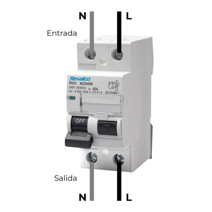 Revalco Interruptor Diferencial 2 Polos 40A Blanco Baquelita 240V 36mm 1