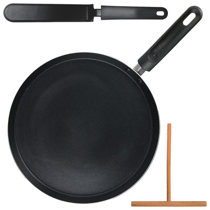 Totally Addict Sartén Crêpes Chandeleur con Utensilios de Aluminio Ø 28 cm para Todo Tipo de Fuegos, Incluye Rastrillo y Espátula 2
