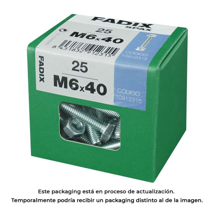 Fadix Tornillo Métrica Cabeza Hexagonal con Tuerca Zincada M6x40mm - Caja de 25 Unidades 0 Fadix Tornillo Métrica Cabeza Hexagonal con Tuerca Zincada M6x40mm - Caja de 25 Unidades 0
