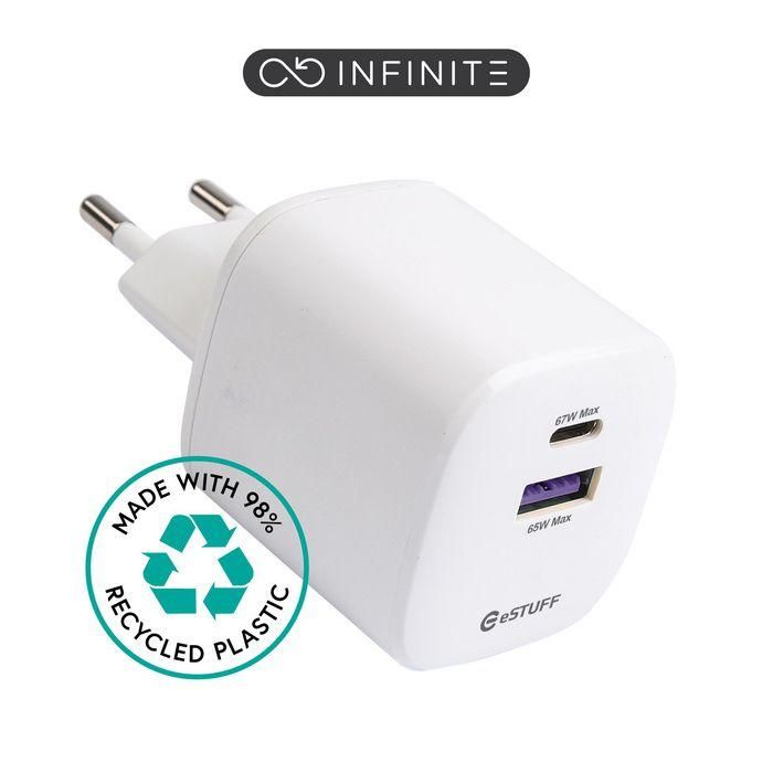 eSTUFF Cargador INFINITE USB-C PD 67W GaN Blanco - 98% Plástico Reciclado 0 eSTUFF Cargador INFINITE USB-C PD 67W GaN Blanco - 98% Plástico Reciclado 0