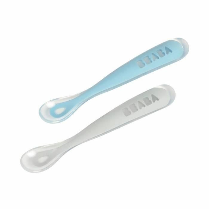 BEABA Set de 2 cucharas de silicona para la 1ª edad con set azul viento