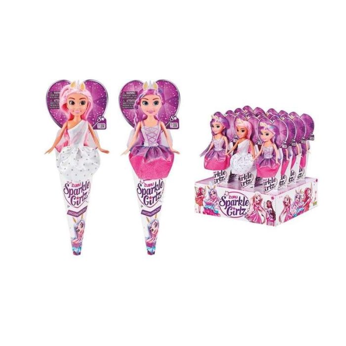 Sparkle girlz-unicorn princess-10.5" doll in cone,s3,pdq 12pc - modelos surtidos