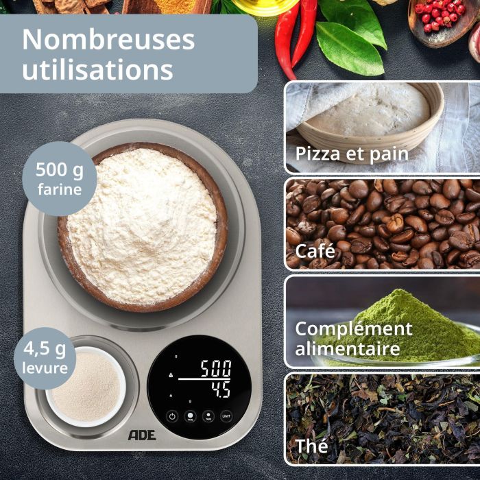 Báscula de cocina digital para dos personas - ADE - ISABELLA - Acero inoxidable/Plástico - 23 x 16,5 cm - Incluye 3 pilas AAA 5 Báscula de cocina digital para dos personas - ADE - ISABELLA - Acero inoxidable/Plástico - 23 x 16,5 cm - Incluye 3 pilas AAA 5