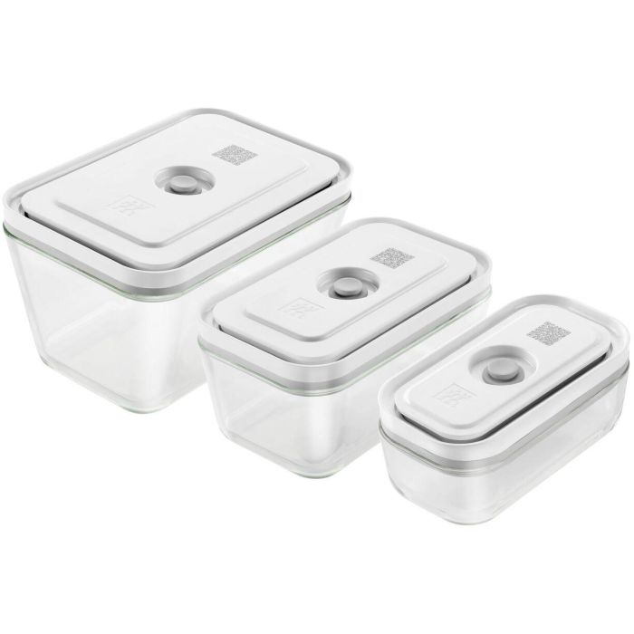 Zwilling Fresh&Save Set 3 Cajas de Vacío Rectangulares de Vidrio con Tapa Gris/Transparente - Apto Horno y Lavavajillas