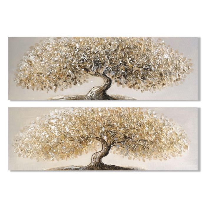 DKD Home Decor Cuadro Tradicional Dorado y Gris Lienzo y MDF 3 x 30 x 90 cm (4 Unidades)