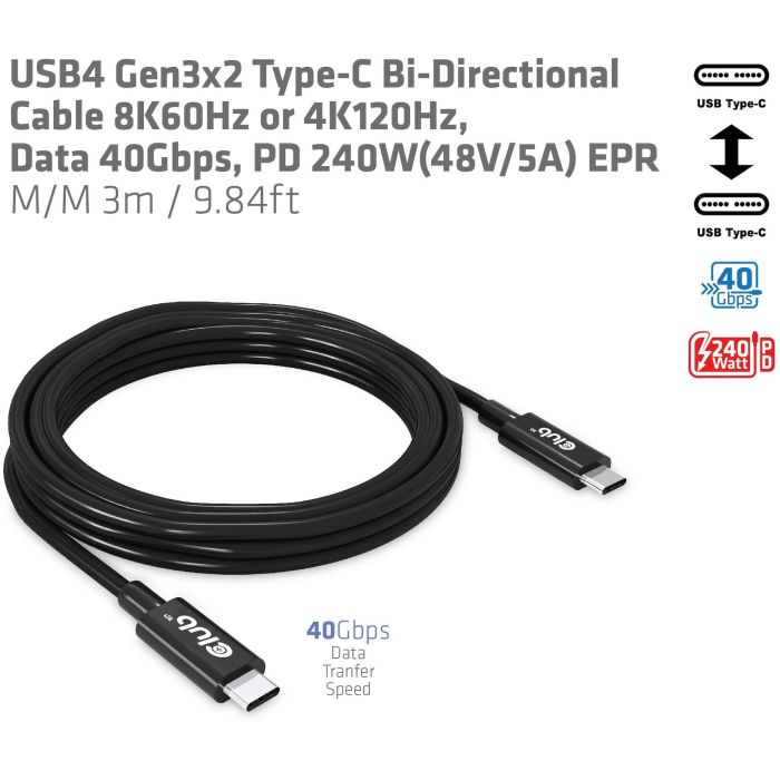 Club3D Cable USB 4 Tipo C PD 240W, 8K, 40Gbps, 3m 5 Club3D Cable USB 4 Tipo C PD 240W, 8K, 40Gbps, 3m 5