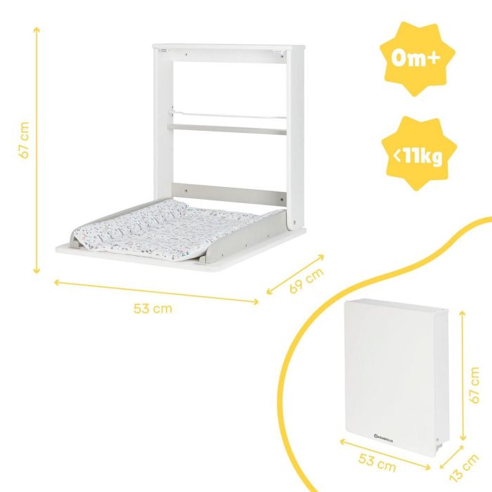 Badabulle Cambiador de Pared Plouf Plegable y Compacto con Cambiador Incluido, Apertura Una Mano y Estante Almacenamiento, 13cm Grosor 2