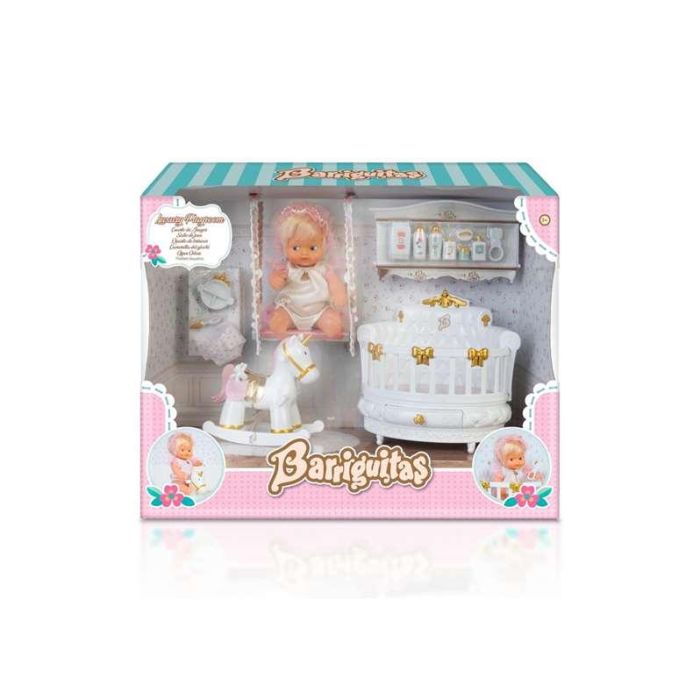 Cuarto de juegos y muñeca barriguitas. incluye accesorios y un unicornio balancín. Cuarto de juegos y muñeca barriguitas. incluye accesorios y un unicornio balancín.
