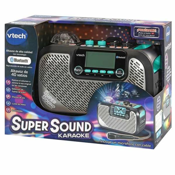 Karaoke super sound con altavoz y micrófono incorporados ¡crea la atmosfera adecuada para tu fiesta proyectando luces multicolor!