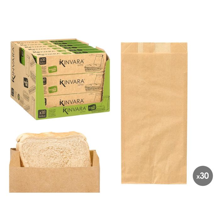 Kinvara Bolsas de Papel para Bocadillo 12x26.6 cm Kraft - 30 Unidades con Cierre Fácil (18 Unidades)