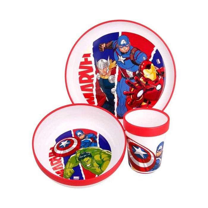 Set vajilla plástico Premium Bicolor 3 piezas (2 platos y 1 vaso) Avengers Comic Heroes antideslizante 3
