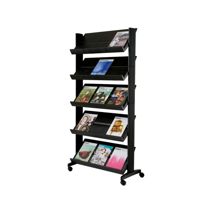 Expositor Paperflow De Suelo Movil Metalico Con 5 Repisas Negro 140x1700X395 mm 1