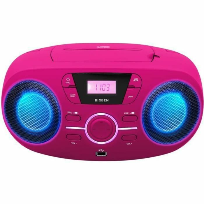 BIGBEN CD61RSUSB Radio Portátil Cd Usb Rosa + Altavoces Luminosos