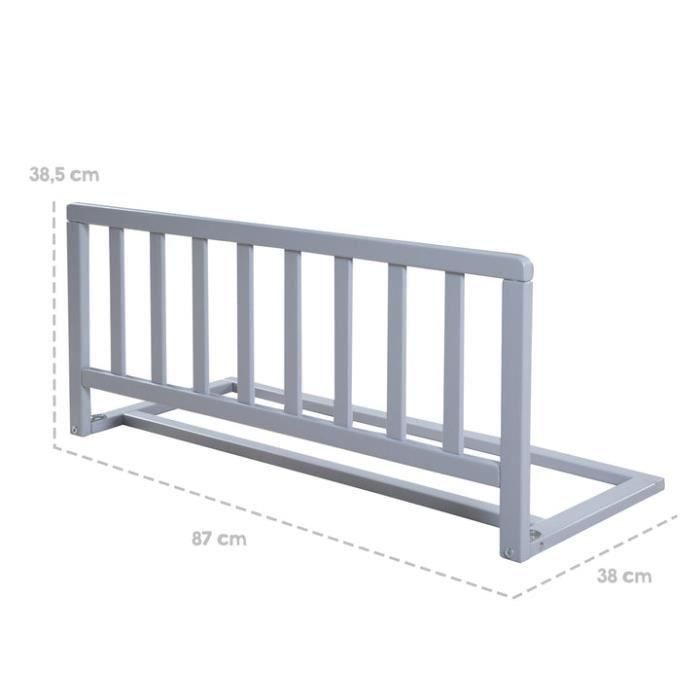 Barandilla de Cama de Madera 90 cm - ROBA - Protección Anticaída Segura para Bebés y Niños - De 18 Meses a 5 Años - Fácil Montaje - Gris 2