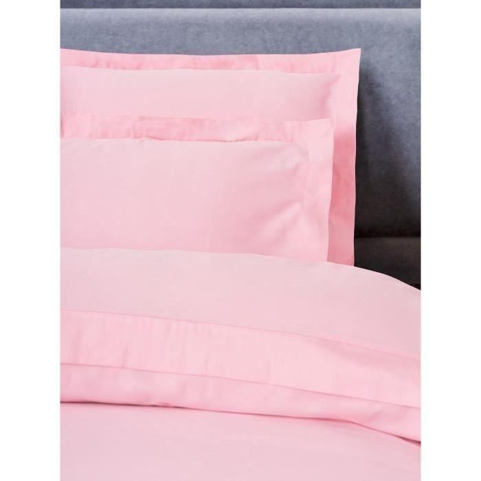 Juego de cama - 1 funda nórdica 220x240 cm + 2 fundas de almohada 60x60 cm - 100% algodón satén - Rosa 1 Juego de cama - 1 funda nórdica 220x240 cm + 2 fundas de almohada 60x60 cm - 100% algodón satén - Rosa 1