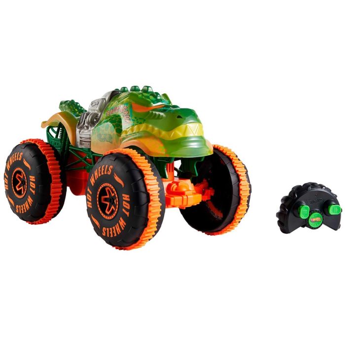 Hot Wheels Monster Trucks Samsh O Saurus Coche Radio Control Escala 1:15 | Vehículo RC Grande para Niños +4 Años, Necesita Pilas AAA 1