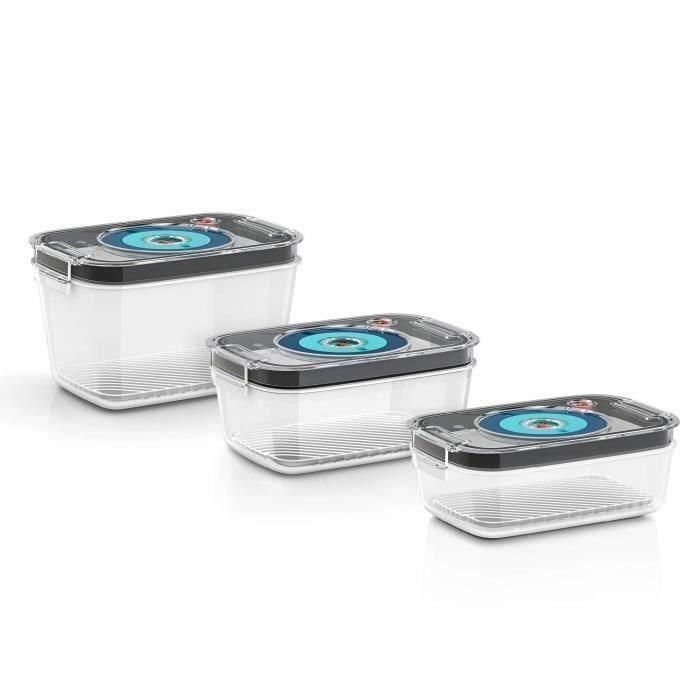 BOSCH - 3 cajas de almacenamiento al vacío herméticas: 0,7L, 1,0L y 1,5L - Bandeja de goteo - Indicador de día y mes - Tritan 1 BOSCH - 3 cajas de almacenamiento al vacío herméticas: 0,7L, 1,0L y 1,5L - Bandeja de goteo - Indicador de día y mes - Tritan 1