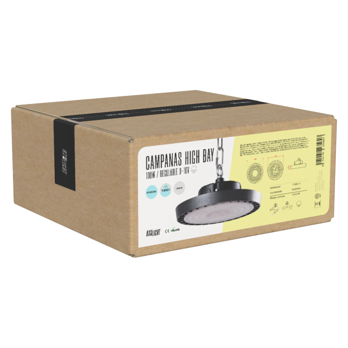BX3 Campana High Bay LED 100W IP65 4000K 120 Grados para Alturas Grandes (HVB100W-N2-W) - Iluminacion Industrial