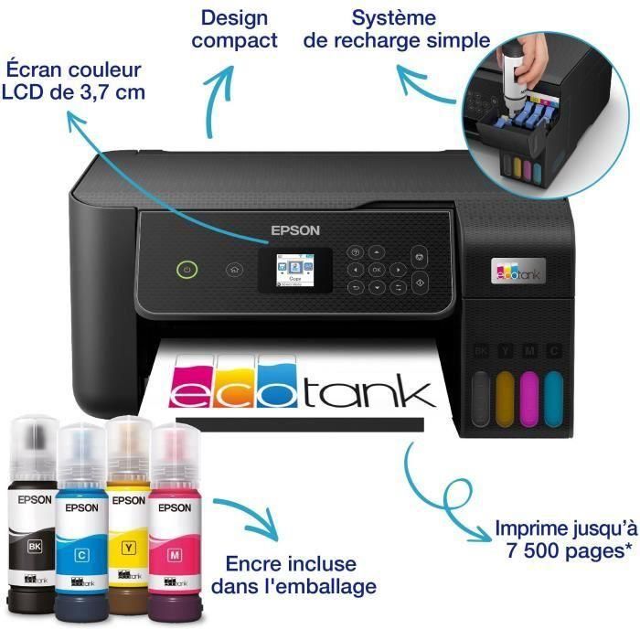 Impresora multifunción A4 - EPSON - Ecotank ET-2870 - Wi-Fi - Tanques de tinta - 3 años de tinta incluidos 1
