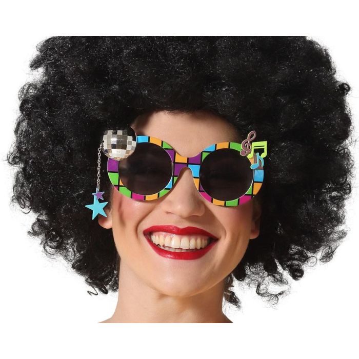 Gafas De Sol Años 70 Multicolor Estilo Disco con Bola de Espejos y Notas Musicales