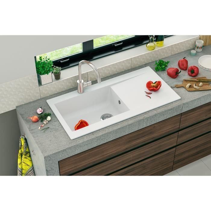 STRADOUR Fregadero empotrado de resina Lierra 1000x500mm 1 cubeta grande - Blanco - Fabricación francesa 1 STRADOUR Fregadero empotrado de resina Lierra 1000x500mm 1 cubeta grande - Blanco - Fabricación francesa 1