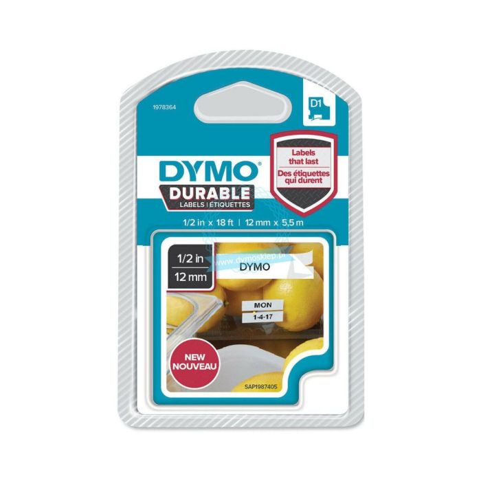 Dymo Cinta De Transferencia Termica D1 Durable. Etiqueta Permante Negro Sobre Blanco De 12 mmx5,5M. Rotuladora Labelmanager