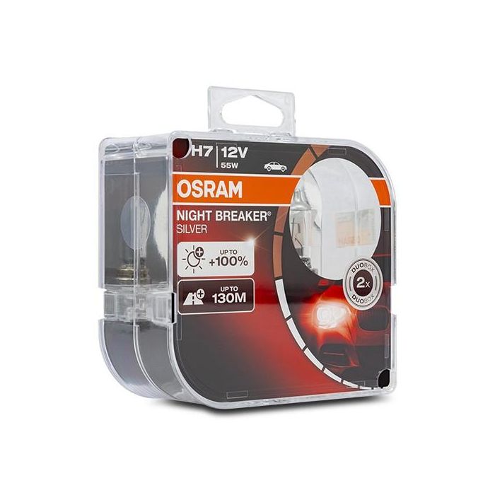 OSRAM MTECO64210NBS-HCB Lámpara H7 Night Breaker Silver Duo Box, 1500 lm, base PX26d, luz más brillante y larga vida útil OSRAM MTECO64210NBS-HCB Lámpara H7 Night Breaker Silver Duo Box, 1500 lm, base PX26d, luz más brillante y larga vida útil