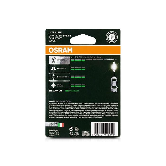 Bombilla para Automóvil Osram OS6418ULT-02B Ultralife C5W 12V 5W 2