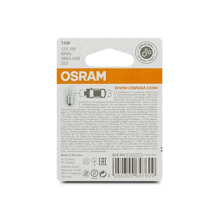 Bombilla para Automóvil OS3893-02B Osram OS3893-02B T4W 4W 12V (2 Piezas) 1 Bombilla para Automóvil OS3893-02B Osram OS3893-02B T4W 4W 12V (2 Piezas) 1