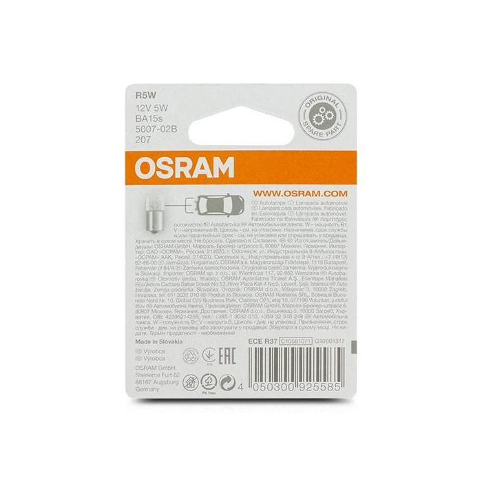 Bombilla para Automóvil OS5007-02B Osram OS5007-02B R5W 5W 12V (2 Piezas) 1 Bombilla para Automóvil OS5007-02B Osram OS5007-02B R5W 5W 12V (2 Piezas) 1
