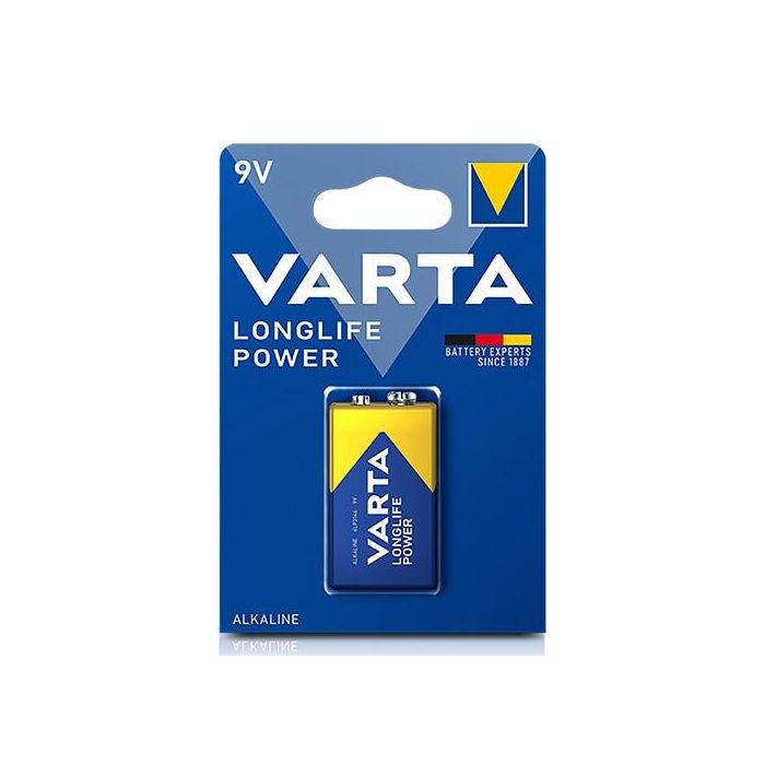 Pila varta alkalina longlife power 6lr61 9v (blister 1 unid.) 26,5x17,5x48,5mm