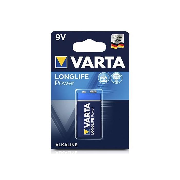 Pila varta alkalina longlife power 6lr61 9v (blister 1 unid.) 26,5x17,5x48,5mm 1