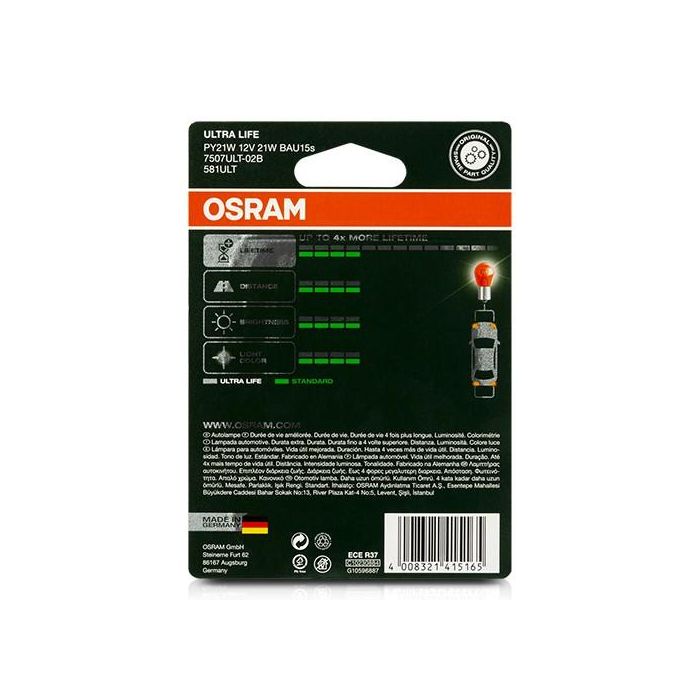 Bombilla para Automóvil OS7507ULT-02B Osram OS7507ULT-02B PY21W 21W 12V (2 Piezas) 2