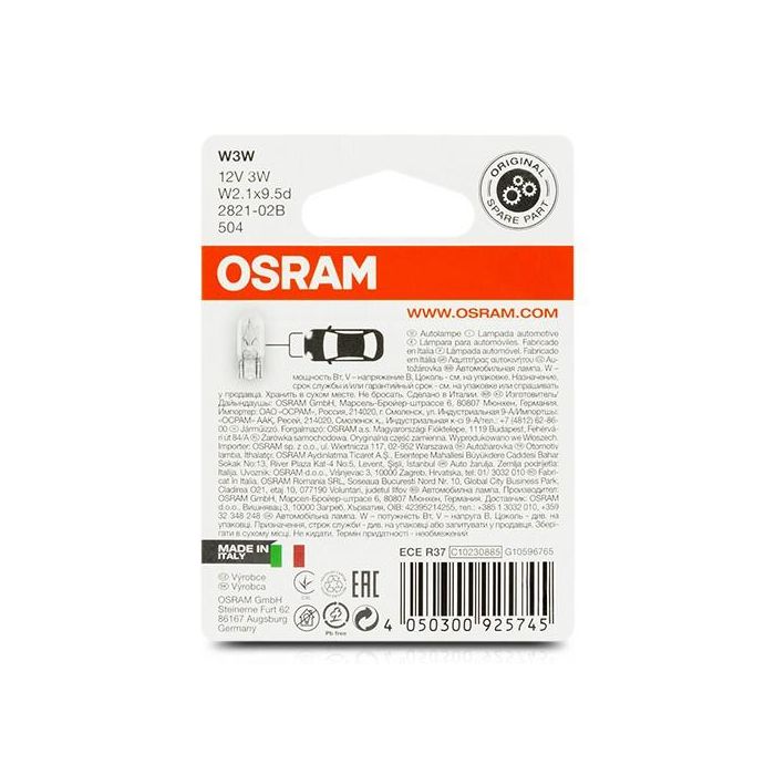 Bombilla para Automóvil OS2821-02B Osram OS2821-02B W3W 3W 12V (2 Piezas) 2 Bombilla para Automóvil OS2821-02B Osram OS2821-02B W3W 3W 12V (2 Piezas) 2