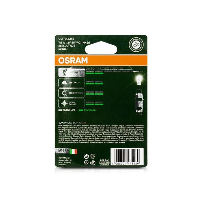 Bombilla para Automóvil OS2825ULT-02B Osram OS2825ULT-02B W5W 5W 12V (2 Piezas) 2