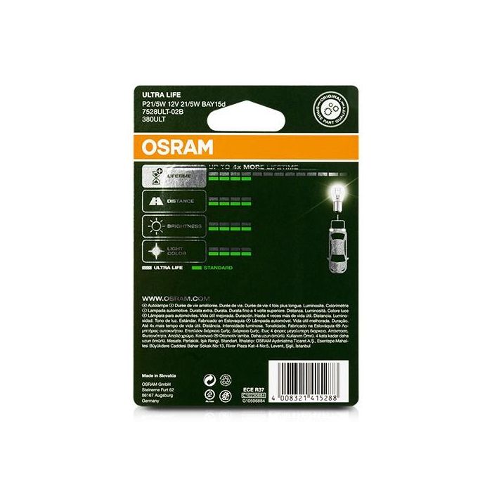 Bombilla para Automóvil OS7528ULT-02B Osram OS7528ULT-02B P21/5W 21/5W 12V (2 Piezas) 3