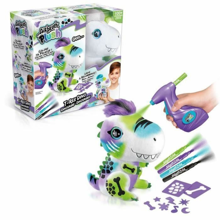 Canal Toys - Peluche de dinosaurio con aerógrafo para personalizar - Peluche de arte en spray con rotuladores y plantillas - OFG243